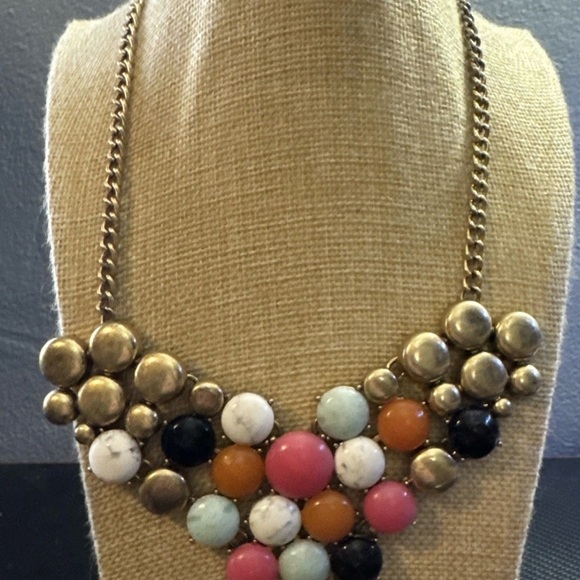 J. Crew Jewelry - Vintage J CREW Gold Tone Colorful Bib Statement Necklace Cocktail Fashion